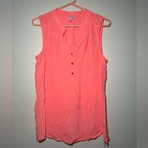 Lilly Pulitzer 100% Silk Pink Sleeveless Henley Tank Blouse Size Medium